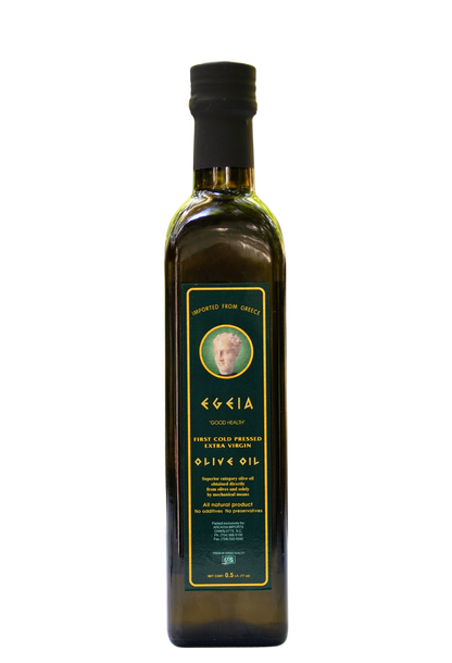 A bottle of Egeia olive oil 